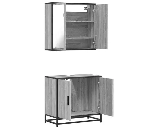 Vonios Baldų Komplektas, 2 Dalių, Pilkas Ąžuolo, Mediena