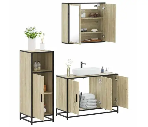 Vonios Baldų Komplektas, 3 Dalių, Ąžuolo, Apdirbta Mediena