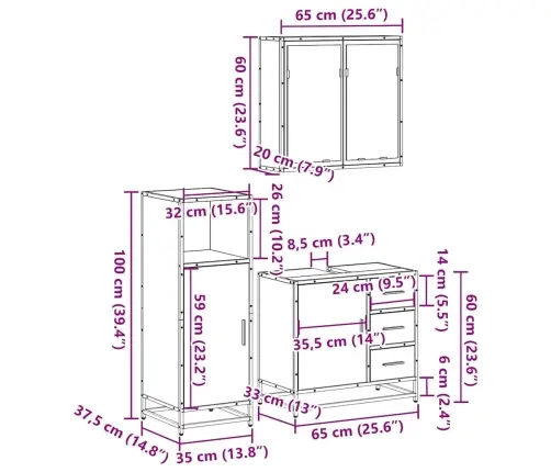 3-Daļīgs Vannasistabas Mēbeļu Komplekts, Ozolkoka Krāsa Vidaxl 3-Daļīgs Vannasistabas Mēbeļu Komplekts, Ozolkoka Krāsa Vidaxl