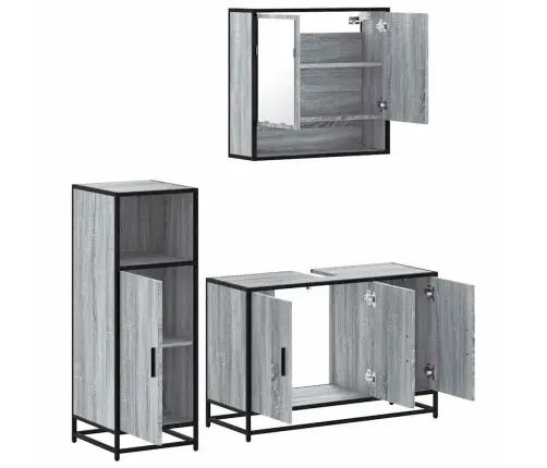 3-Osaline Vannitoamööbli Komplekt, Hall Sonoma Tamm, Tehispuit
