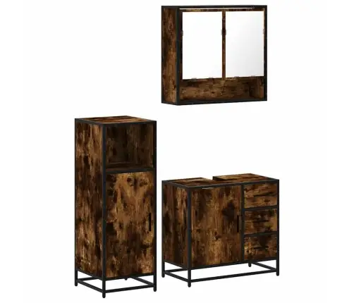 3-Osaline Vannitoa Mööblikomplekt, Suitsutatud Tamm, Tehispuit