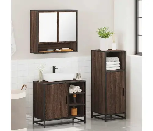 3-Osaline Vannitoa Mööblikomplekt, Pruun Tamm, Tehispuit