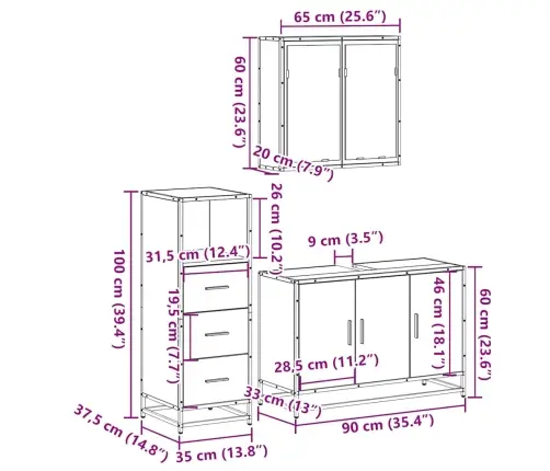 3-Daļīgs Vannasistabas Mēbeļu Komplekts, Ozolkoka Krāsa Vidaxl