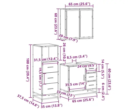 3-Daļīgs Vannasistabas Mēbeļu Komplekts, Sonomas Ozolkoka Vidaxl