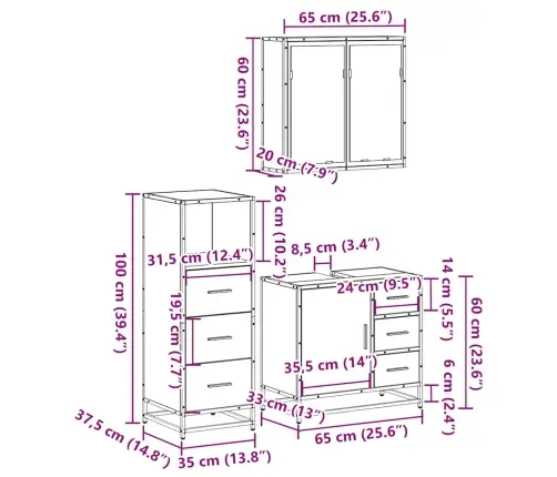 3-Daļīgs Vannasistabas Mēbeļu Komplekts, Ozolkoka Krāsa Vidaxl