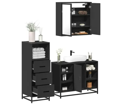 3-Daļīgs Vannasistabas Mēbeļu Komplekts, Melns, Koks Vidaxl