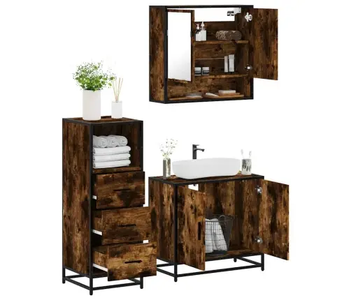 3-Daļīgs Vannasistabas Mēbeļu Komplekts, Ozolkoka Krāsa Vidaxl