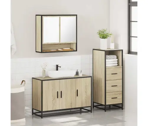 3-Daļīgs Vannasistabas Mēbeļu Komplekts, Sonomas Ozolkoka Vidaxl 3-Daļīgs Vannasistabas Mēbeļu Komplekts, Sonomas Ozolkoka Vidaxl