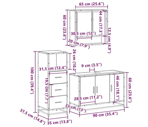 3-Daļīgs Vannasistabas Mēbeļu Komplekts, Sonomas Ozolkoka Vidaxl 3-Daļīgs Vannasistabas Mēbeļu Komplekts, Sonomas Ozolkoka Vidaxl