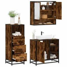 3-Osaline Vannitoa Mööblikomplekt, Suitsutatud Tamm, Tehispuit