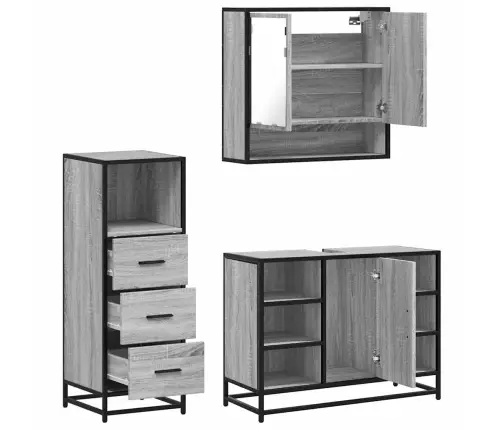 3-Osaline Vannitoamööbli Komplekt, Hall Sonoma Tamm, Tehispuit