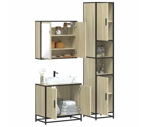 3-Osaline Vannitoa Mööblikomplekt, Sonoma Tamm, Tehispuit