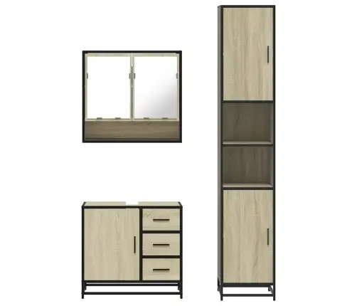 Vonios Baldų Komplektas, 3 Dalių, Ąžuolo, Apdirbta Mediena