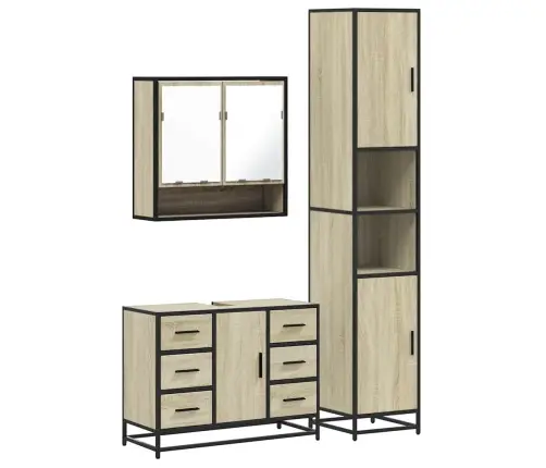 3-Osaline Vannitoa Mööblikomplekt, Sonoma Tamm, Tehispuit