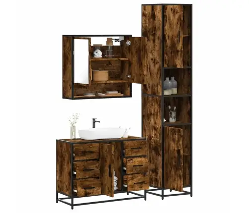 Vonios Baldų Komplektas, 3 Dalių, Dūminio Ąžuolo, Mediena