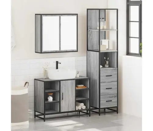 3-Daļīgs Vannasistabas Mēbeļu Komplekts, Pelēka Ozolkoka Krāsa Vidaxl