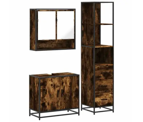 Vonios Baldų Komplektas, 3 Dalių, Dūminio Ąžuolo, Mediena