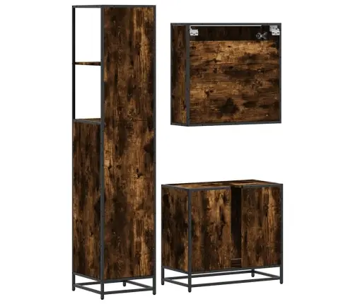 Vonios Baldų Komplektas, 3 Dalių, Dūminio Ąžuolo, Mediena