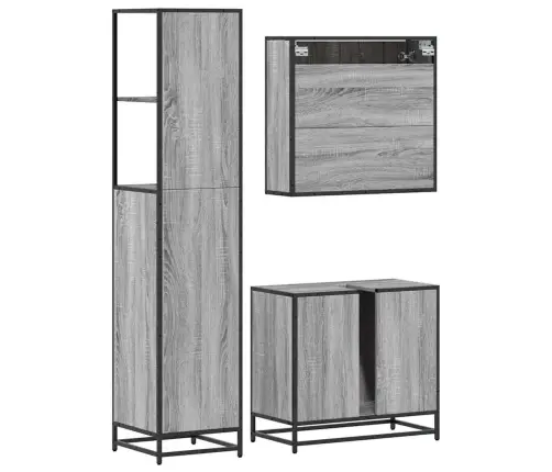 Vonios Baldų Komplektas, 3 Dalių, Pilkas Ąžuolo, Mediena