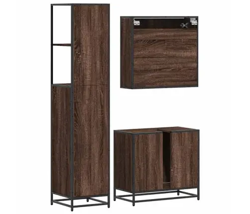 3-Osaline Vannitoa Mööblikomplekt, Pruun Tamm, Tehispuit