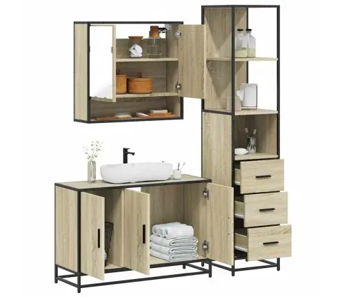 Vonios Baldų Komplektas, 3 Dalių, Ąžuolo, Apdirbta Mediena