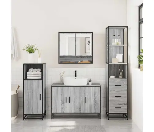 3-Osaline Vannitoamööbli Komplekt, Hall Sonoma Tamm, Tehispuit