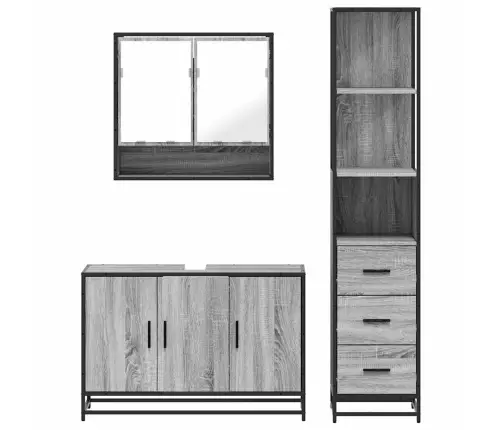 3-Osaline Vannitoamööbli Komplekt, Hall Sonoma Tamm, Tehispuit