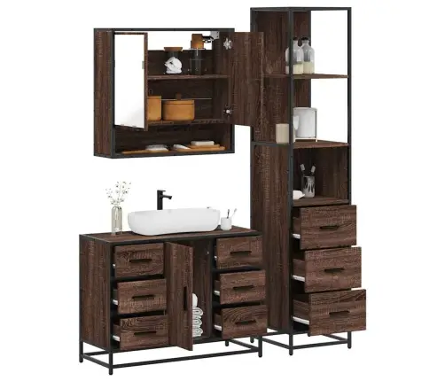 3-Daļīgs Vannasistabas Mēbeļu Komplekts, Ozolkoka Krāsa Vidaxl