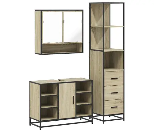 3-Daļīgs Vannasistabas Mēbeļu Komplekts, Sonomas Ozolkoka Vidaxl 3-Daļīgs Vannasistabas Mēbeļu Komplekts, Sonomas Ozolkoka Vidaxl