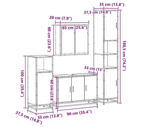 4-Daļīgs Vannasistabas Mēbeļu Komplekts, Ozolkoka Krāsa Vidaxl