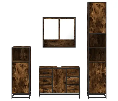 4-Osaline Vannitoa Mööblikomplekt, Suitsutatud Tamm, Tehispuit 4-Osaline Vannitoa Mööblikomplekt, Suitsutatud Tamm, Tehispuit