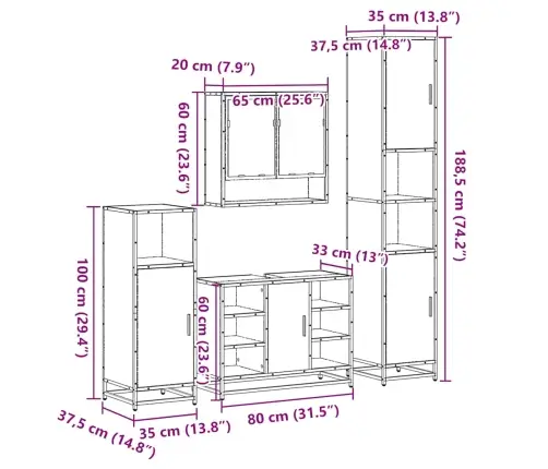 4-Daļīgs Vannasistabas Mēbeļu Komplekts, Sonomas Ozolkoka Vidaxl
