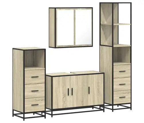 Vonios Baldų Komplektas, 4 Dalių, Ąžuolo, Apdirbta Mediena