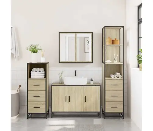 Vonios Baldų Komplektas, 4 Dalių, Ąžuolo, Apdirbta Mediena