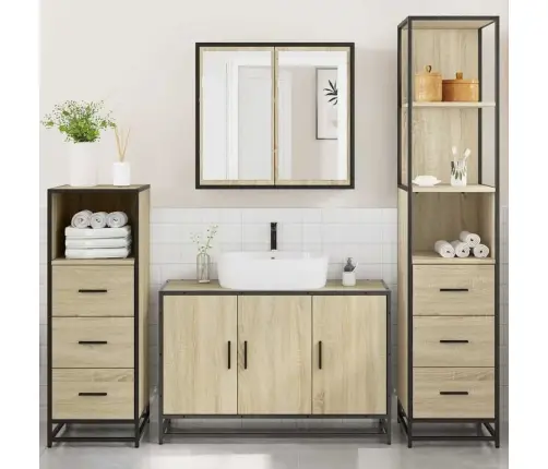 Vonios Baldų Komplektas, 4 Dalių, Ąžuolo, Apdirbta Mediena