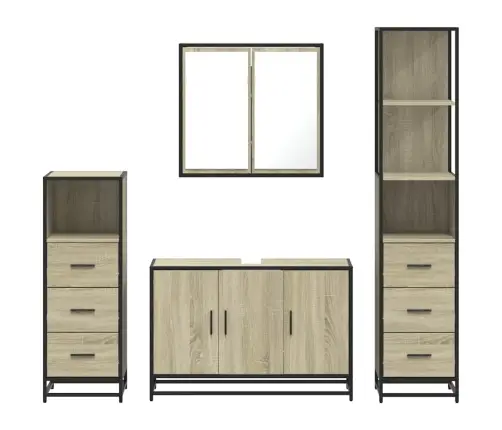 Vonios Baldų Komplektas, 4 Dalių, Ąžuolo, Apdirbta Mediena