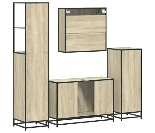 Vonios Baldų Komplektas, 4 Dalių, Ąžuolo, Apdirbta Mediena