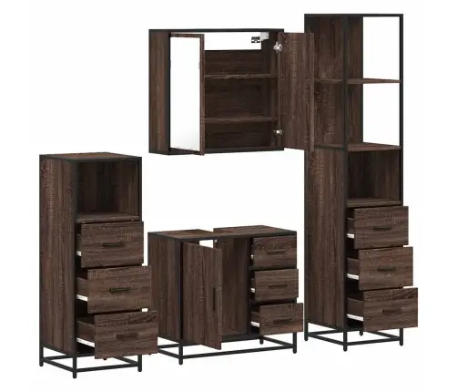 Vonios Baldų Komplektas, 4 Dalių, Rudas Ąžuolo, Mediena