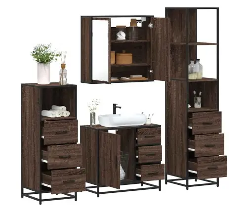 Vonios Baldų Komplektas, 4 Dalių, Rudas Ąžuolo, Mediena