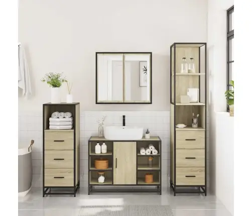 4-Osaline Vannitoa Mööblikomplekt, Sonoma Tamm, Tehispuit