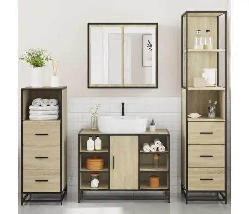 4-Osaline Vannitoa Mööblikomplekt, Sonoma Tamm, Tehispuit