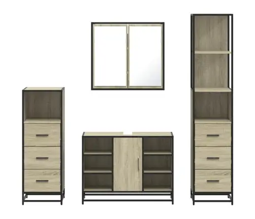 4-Osaline Vannitoa Mööblikomplekt, Sonoma Tamm, Tehispuit