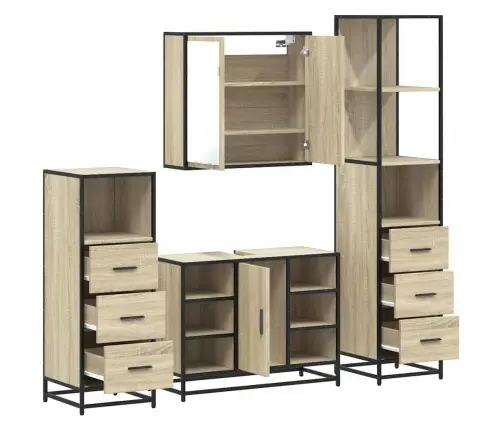 4-Osaline Vannitoa Mööblikomplekt, Sonoma Tamm, Tehispuit