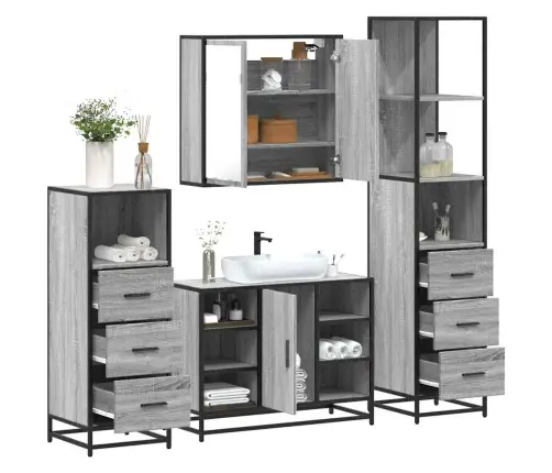 4-Daļīgs Vannasistabas Mēbeļu Komplekts, Pelēka Ozolkoka Krāsa Vidaxl 4-Daļīgs Vannasistabas Mēbeļu Komplekts, Pelēka Ozolkoka Krāsa Vidaxl