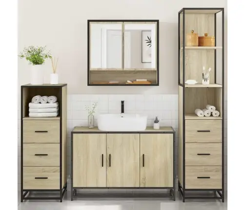 4-Osaline Vannitoa Mööblikomplekt, Sonoma Tamm, Tehispuit