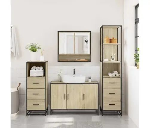 4-Osaline Vannitoa Mööblikomplekt, Sonoma Tamm, Tehispuit