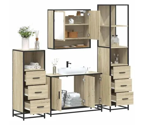 4-Osaline Vannitoa Mööblikomplekt, Sonoma Tamm, Tehispuit