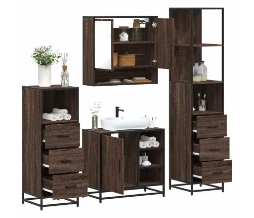 4-Daļīgs Vannasistabas Mēbeļu Komplekts, Ozolkoka Krāsa Vidaxl