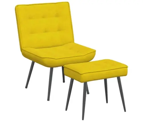 Poilsio Kėdė Su Taburete, Geltonos Spalvos, Aksomas