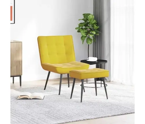 Poilsio Kėdė Su Taburete, Geltonos Spalvos, Aksomas